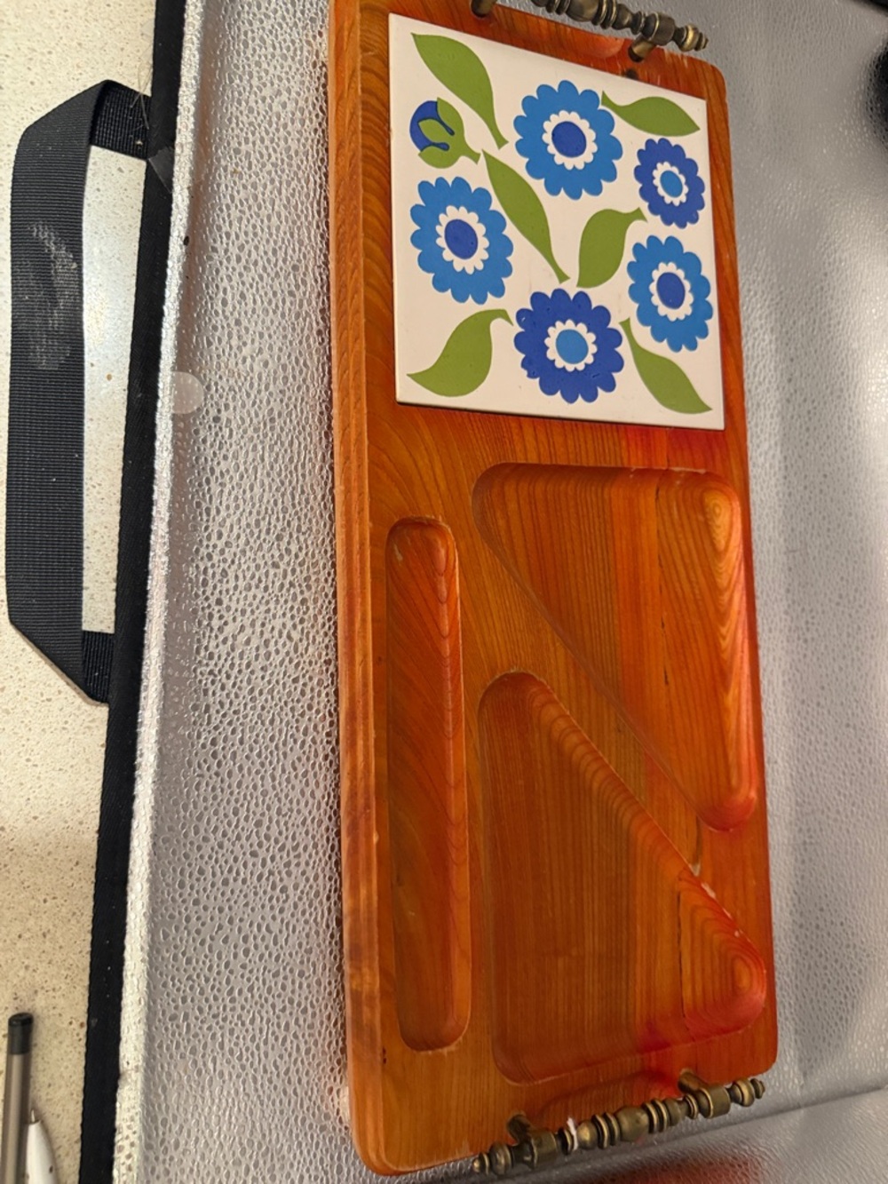 Vintage Cheese: Serving  Tray with Blue Floral Trivet